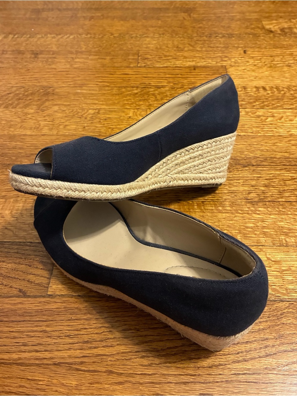 Bandolino Women’s Navy Espadrille Wedge Peep-Toe Pumps
